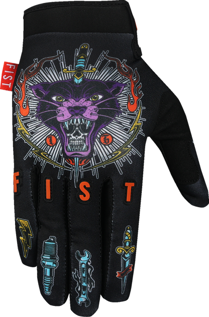FIST HANDWEAR Strapped Greg Lutzka Red Label Panther Gloves in 2XL with red straps and black design, close-up view.