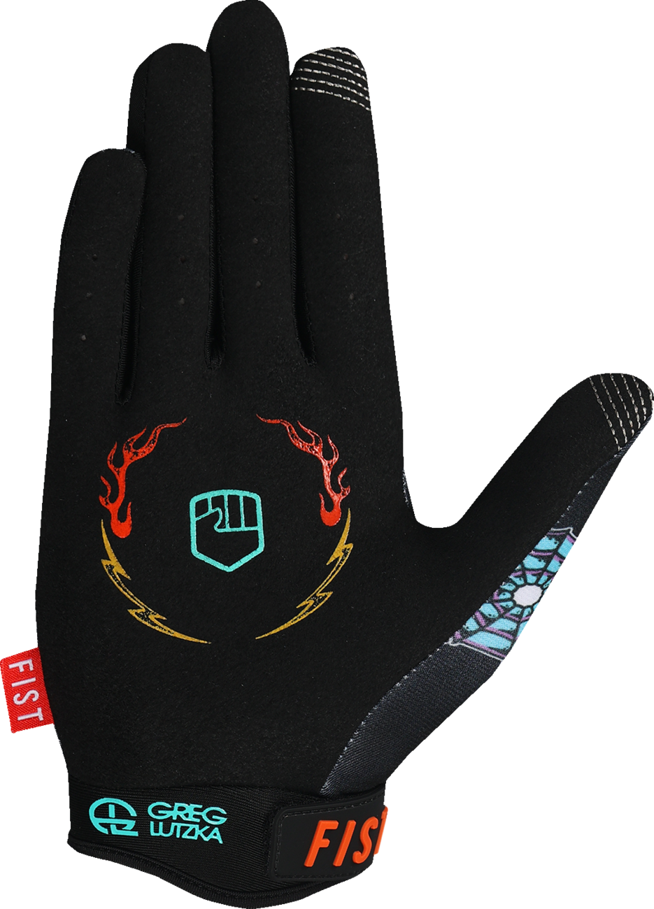 FIST HANDWEAR Strapped Greg Lutzka Red Label Panther Gloves in 2XL with red straps and black palm detailing.