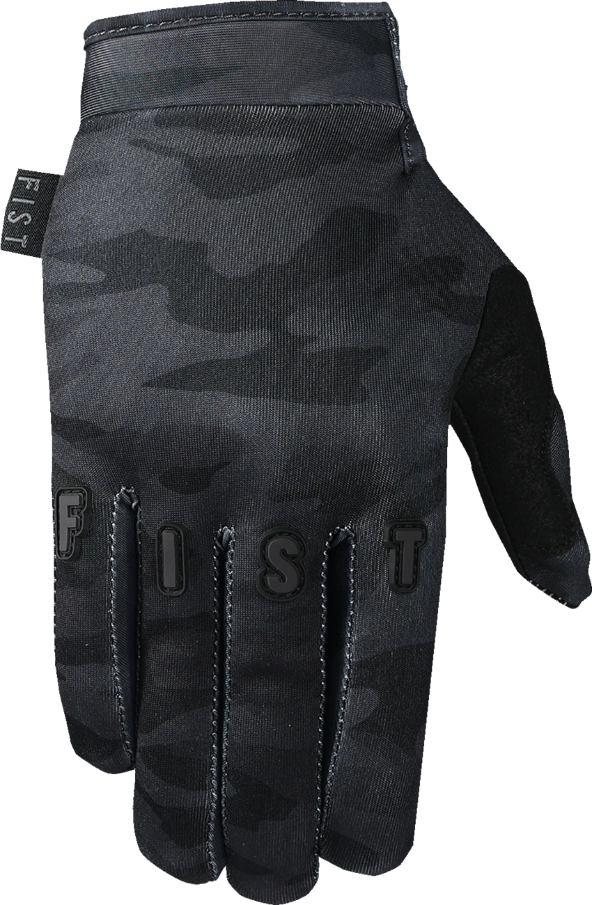 FIST Handwear Frosty Gloves Camo Black XS, wind-resistant outdoor gloves with tacky silicone grip for cold weather activities.