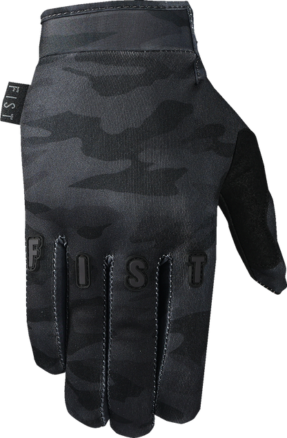FIST Handwear Frosty Gloves Camo Black XS, wind-resistant outdoor gloves with tacky silicone grip for cold weather activities.