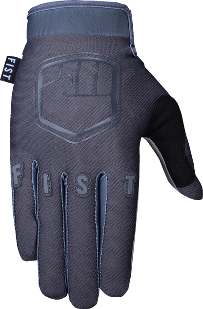 Gray youth strapped stocker gloves by FIST HANDWEAR, size XS, with reinforced straps and textured palms for improved grip.