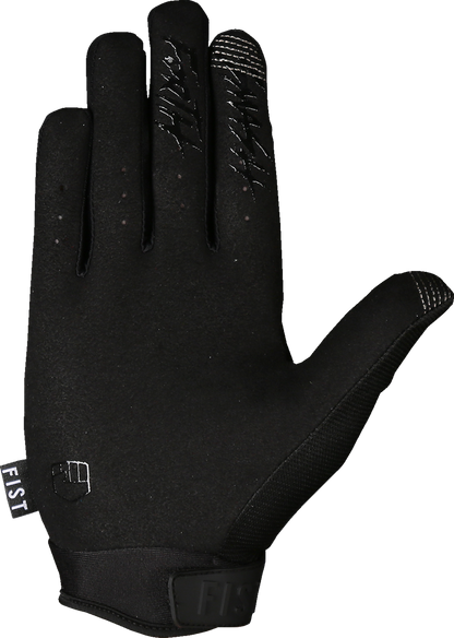 Black youth strapped stocker gloves by FIST HANDWEAR with adjustable wrist straps, size XS, designed for training and weightlifting.