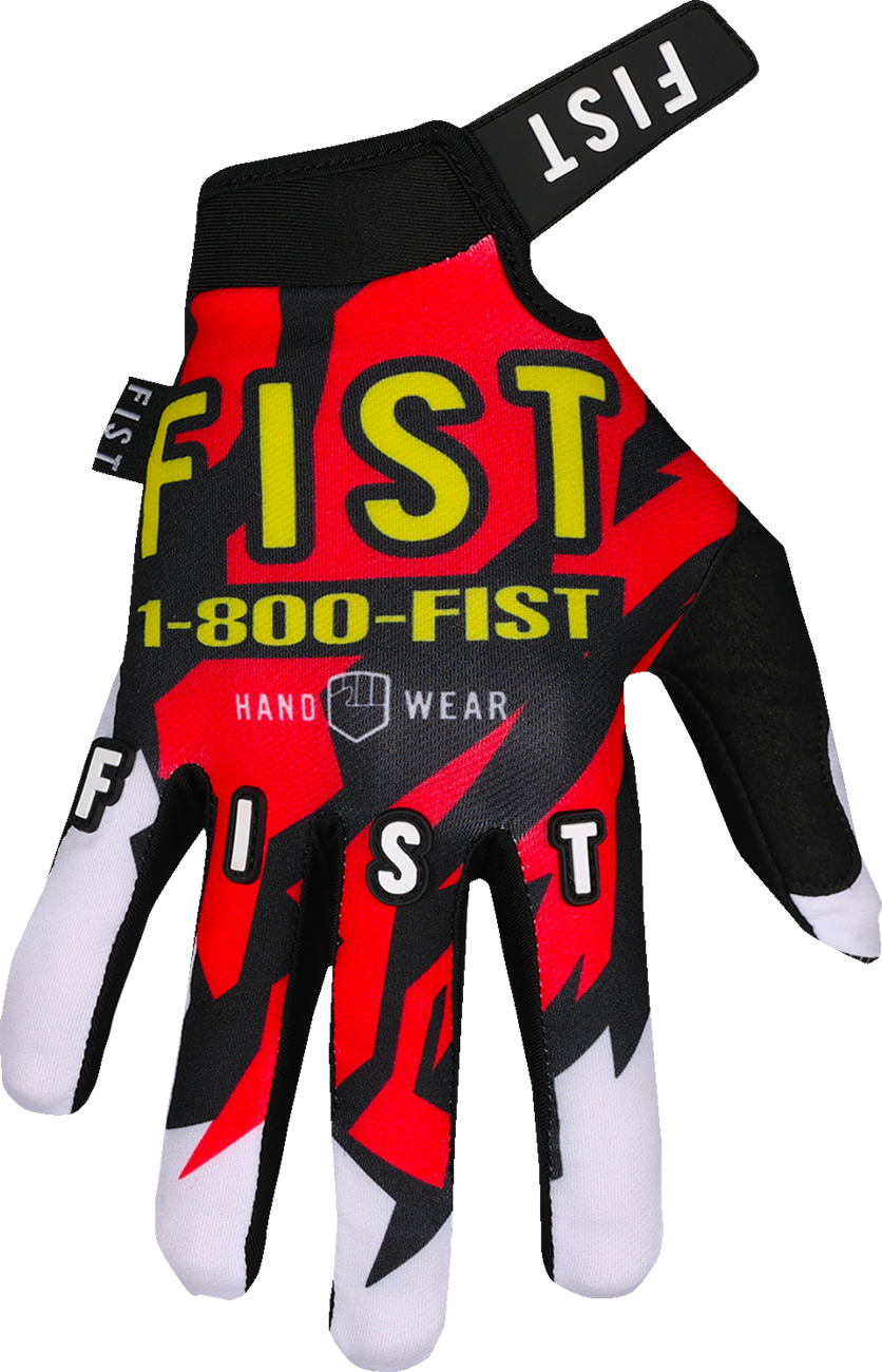 Red FIST HANDWEAR Strapped 90's Gloves with adjustable straps and padded palms, designed for fitness and weightlifting.