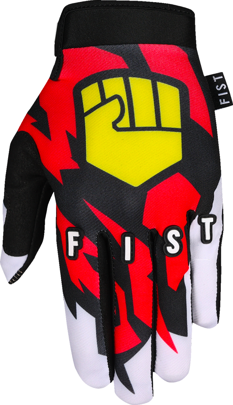 Red FIST HANDWEAR Strapped 90's Gloves with adjustable straps, showing the retro-style fingerless design and durable fabric.