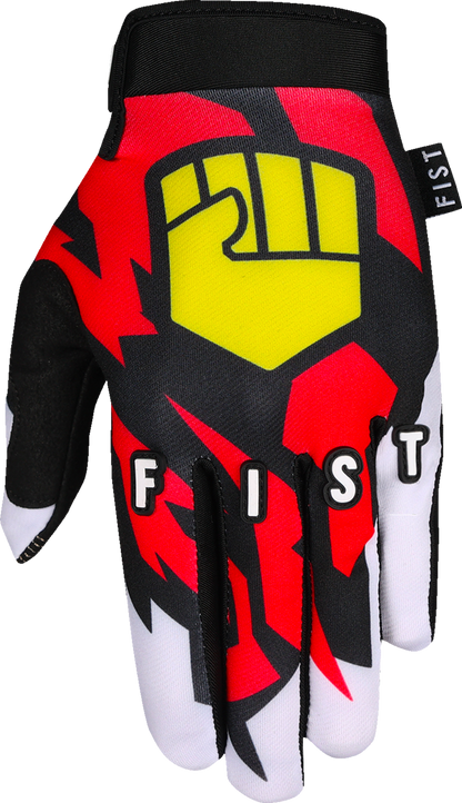 Red FIST HANDWEAR Strapped 90's Gloves with adjustable straps, showing the retro-style fingerless design and durable fabric.