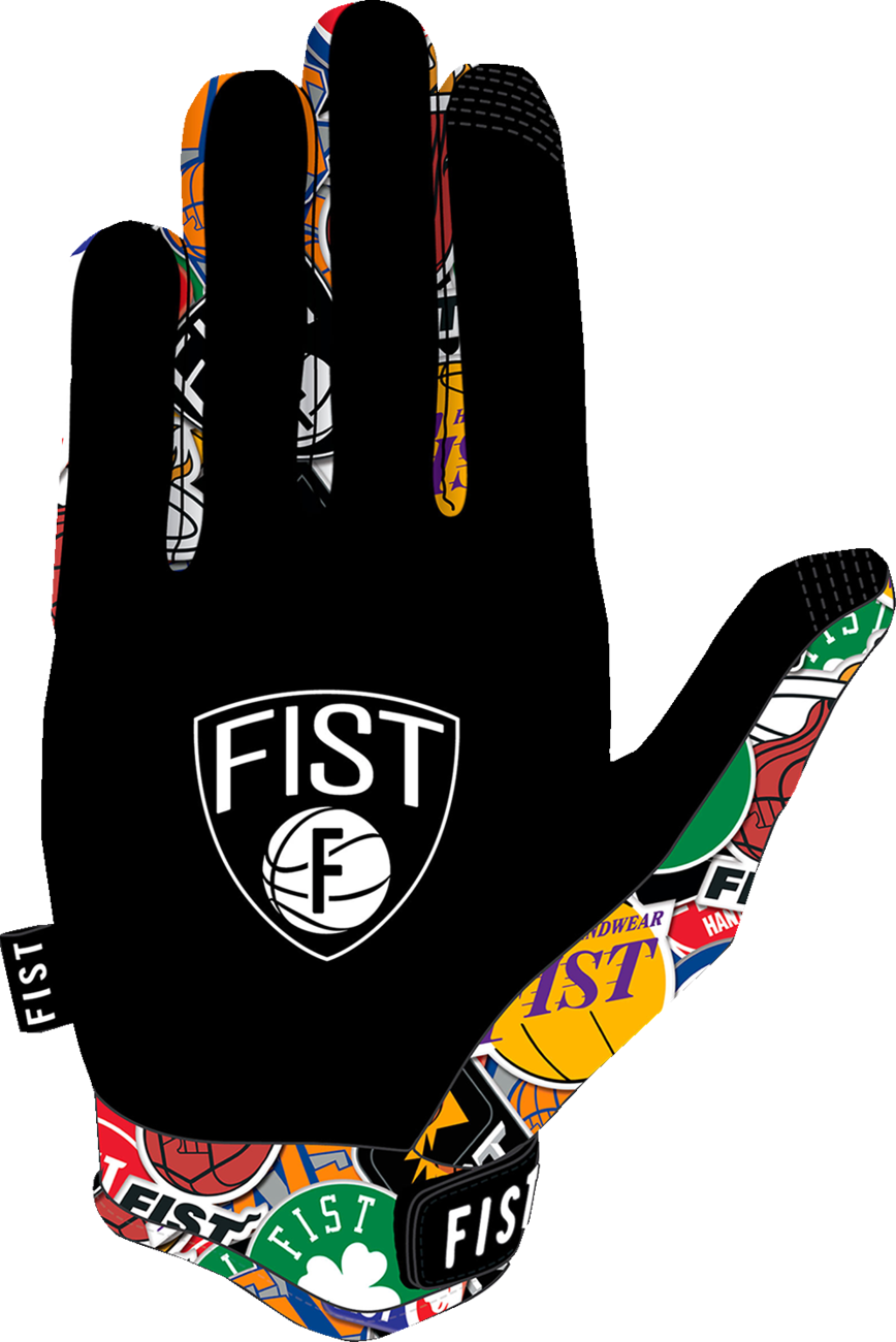 Youth strapped hard court gloves by FIST HANDWEAR in 2XS, with black and red design, designed for grip and protection during sports.