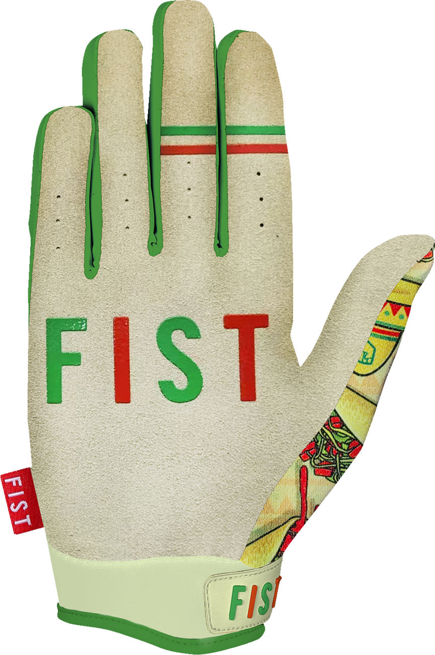 FIST HANDWEAR Strapped Logan Martin Red Label Taco Tuesday gloves in 2XS with red straps and logo on black fabric.