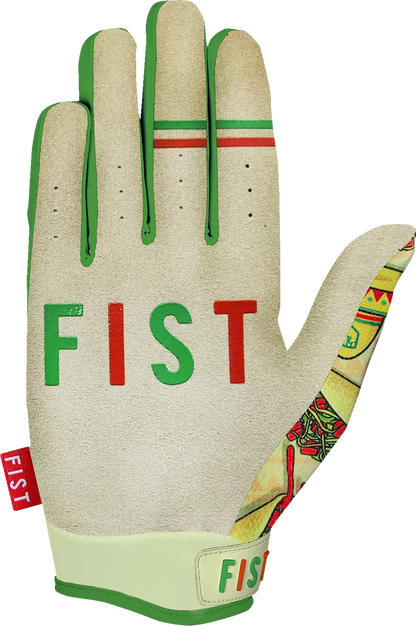 FIST HANDWEAR Strapped Logan Martin Red Label Taco Tuesday gloves in 2XS with red straps and logo on black fabric.