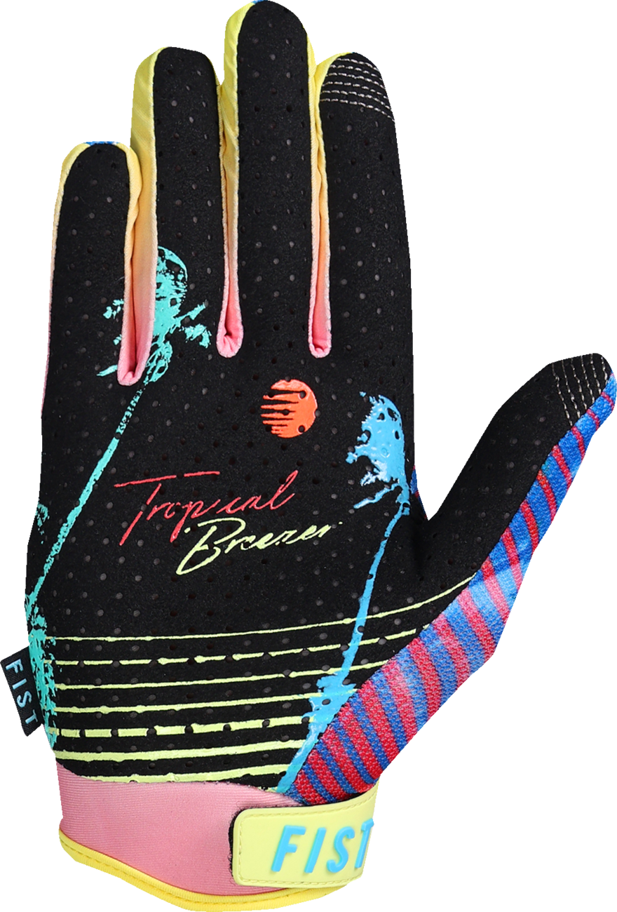 FIST HANDWEAR Breezer Tropical Breeze gloves in small size, featuring vibrant tropical print and lightweight cycling glove design.