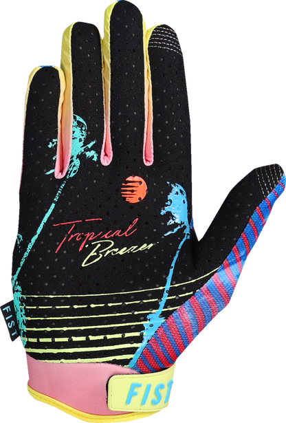 FIST HANDWEAR Breezer Tropical Breeze gloves in small size, featuring vibrant tropical print and lightweight cycling glove design.