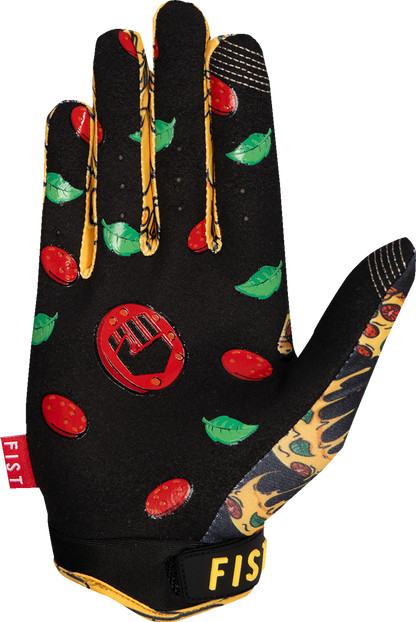 Youth FIST HANDWEAR Slice of Heaven gloves in small size, featuring black straps and colorful design, shown on a plain background.