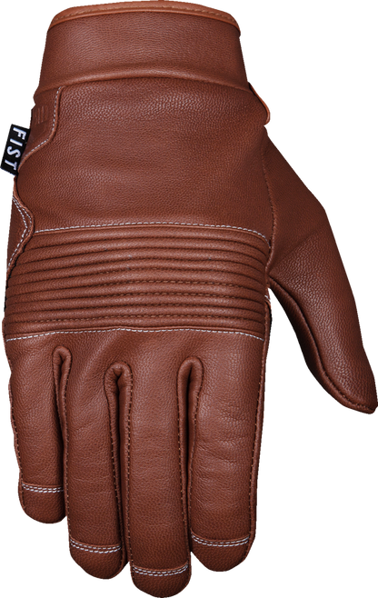 FIST HANDWEAR Road Warrior leather gloves in tan, large size, featuring durable stitching and a snug fit for motorcycle riding.
