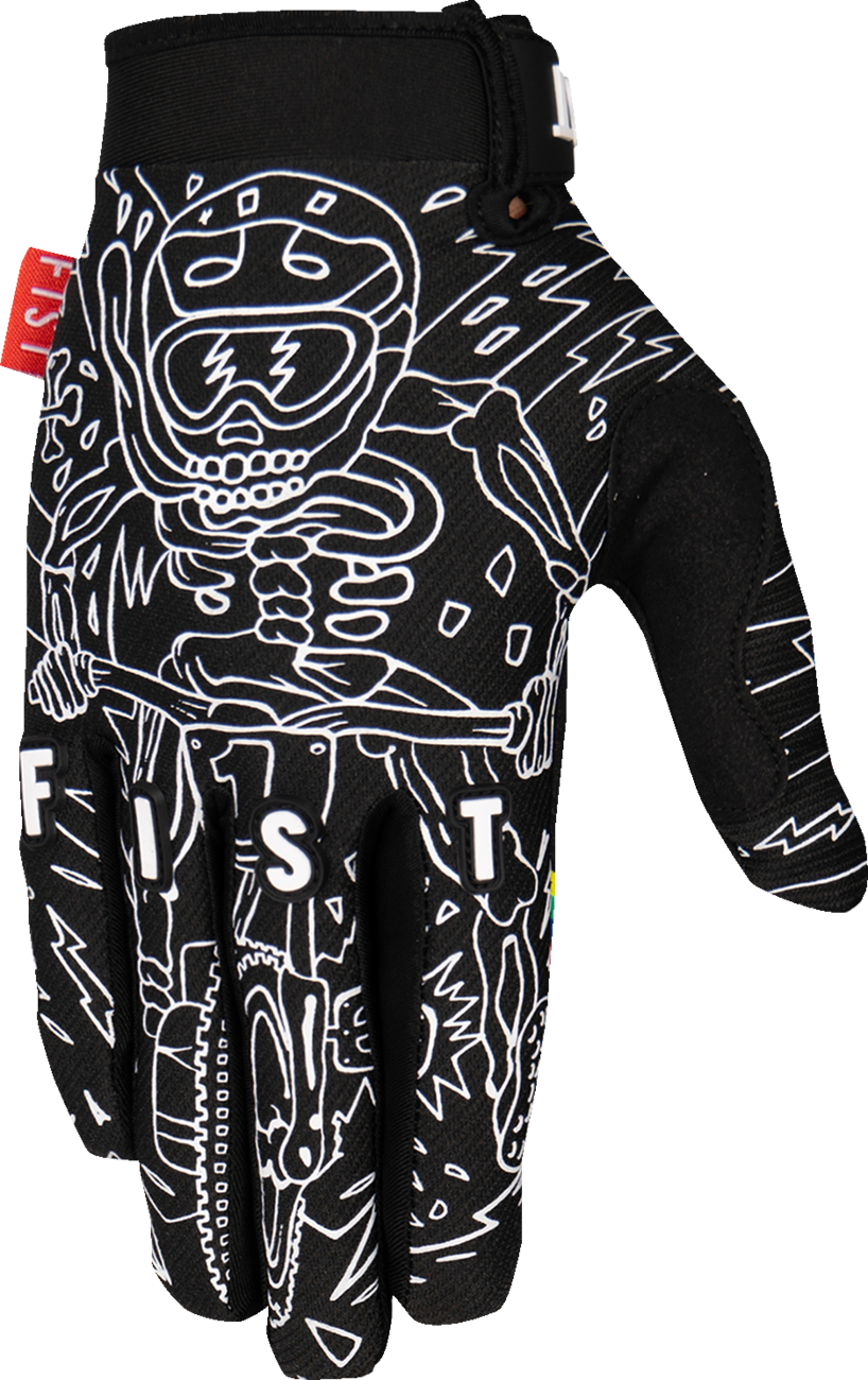 FIST Handwear Youth Strapped Sam Hill Red Label The G.O.A.T. gloves, small size, showing red and black BMX-style protective gloves.