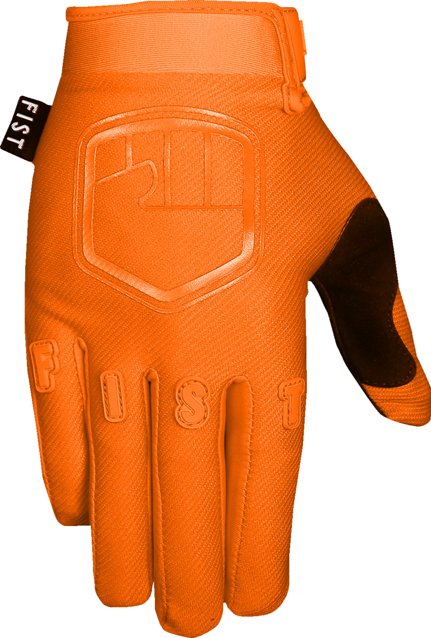 FIST HANDWEAR Strapped Stocker Gloves in orange, 2XL size, with adjustable straps and padded palms for improved grip and protection.