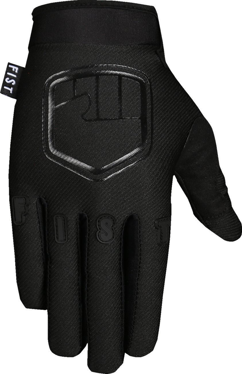 FIST HANDWEAR Strapped Stocker Gloves in black, large size, with reinforced straps and padded palms for weightlifting and fitness.