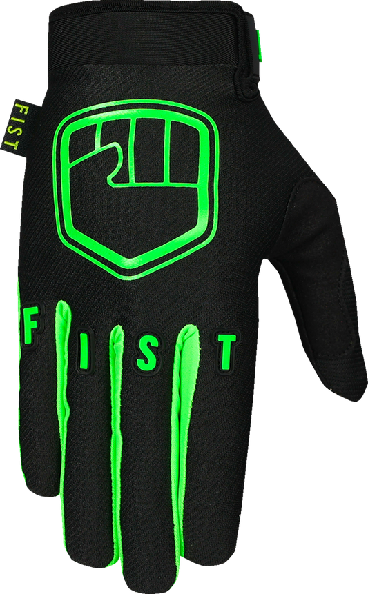 FIST HANDWEAR Strapped Stocker Gloves in fluoro green, large size, showing the durable gloves with adjustable straps.
