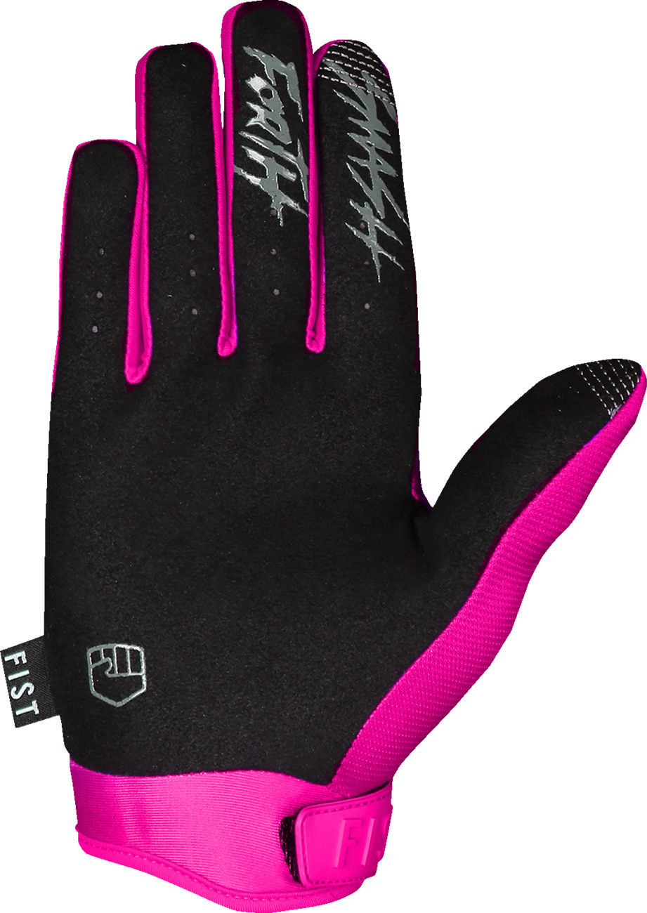 Pink FIST HANDWEAR Strapped Stocker Gloves in size XS with adjustable straps and padded palms for workout protection.