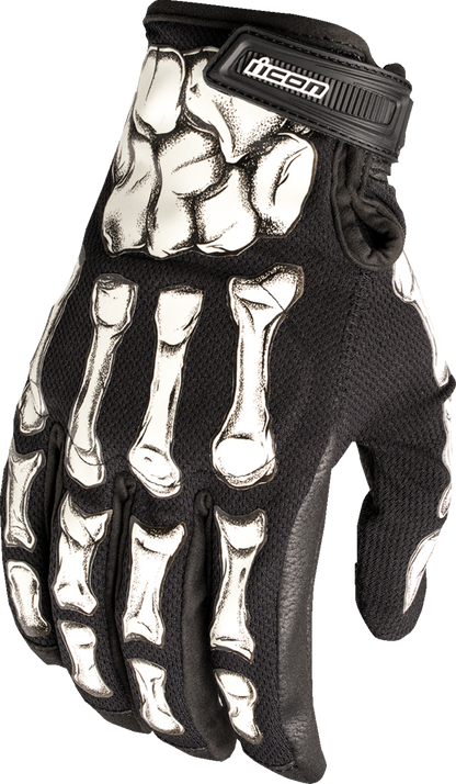 Black ICON Hooligan Crestfallen™ gloves in large size, showing textured fabric and reinforced palms for motorcycle riding.