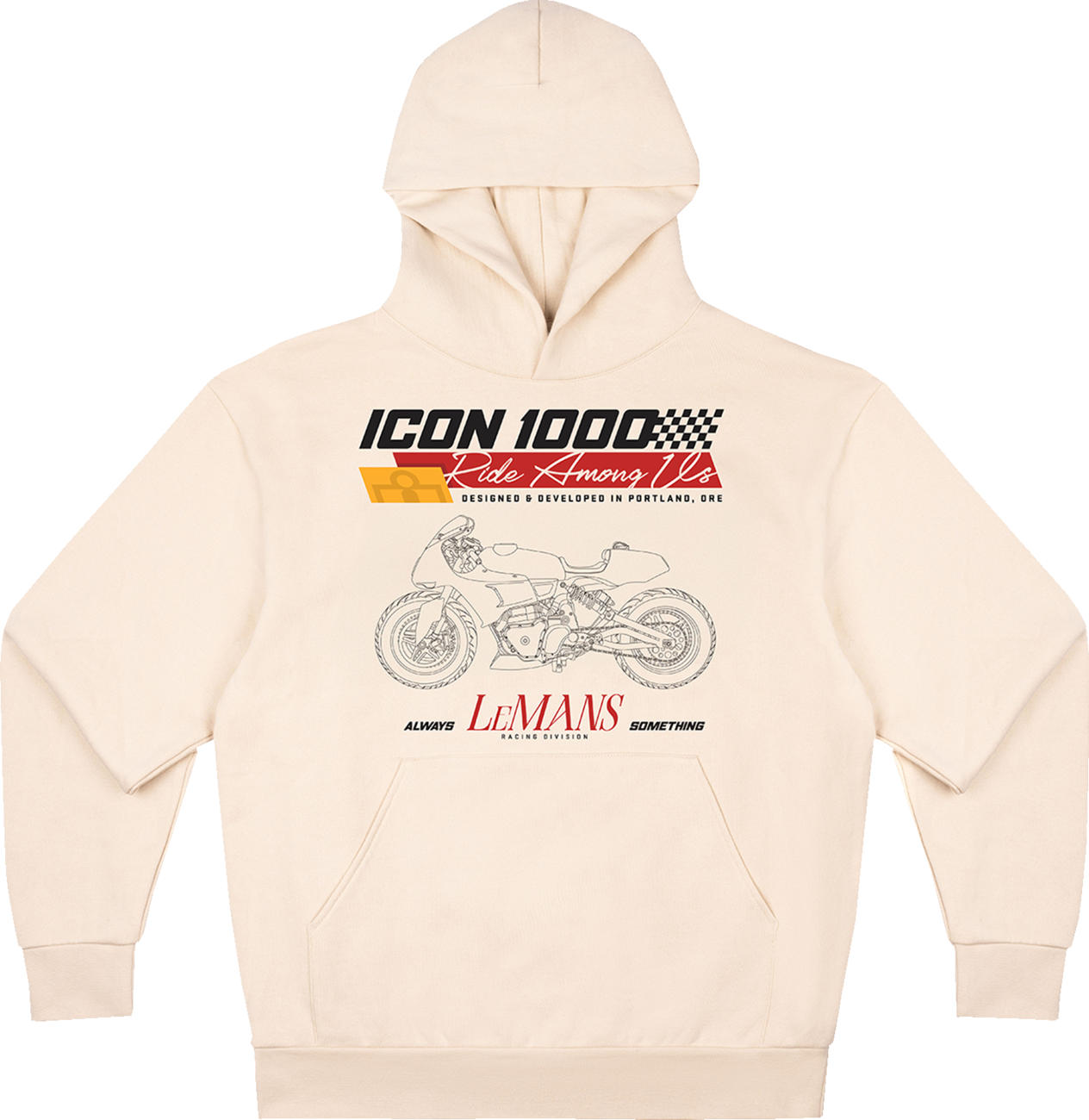 ICON Always Something hoodie in ivory, small size, featuring the brand's logo and classic hoodie design.