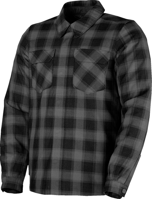 ICON Fallblock Flannel Jacket in black, men's casual outerwear with a button-up front and classic plaid design.