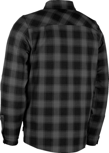 ICON Fallblock Flannel Jacket in black, 2XL, featuring a classic plaid design and button-up front.