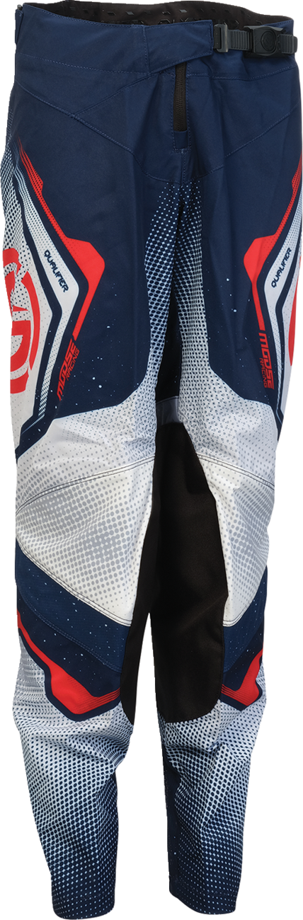 Youth Moose Offroad Qualifier® Pants in red, white, and blue, US size 28, featuring durable motocross gear design.