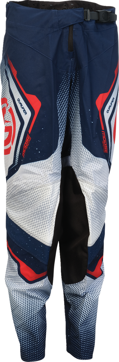 Youth Moose Offroad Qualifier® Pants in red, white, and blue, US size 28, featuring durable motocross gear design.