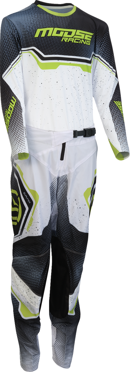 Youth Moose Offroad Qualifier® jersey in white, black, and green, displayed in a small size with front view.