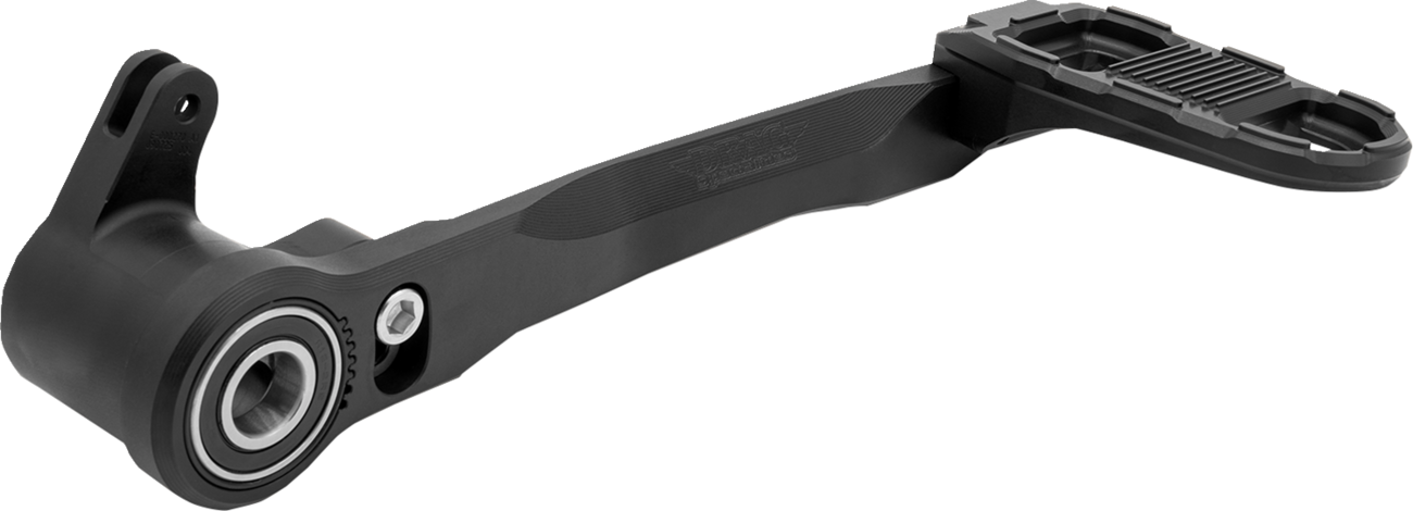 Black DRAG SPECIALTIES adjustable motorcycle brake pedal with textured surface and mounting hardware for easy installation.