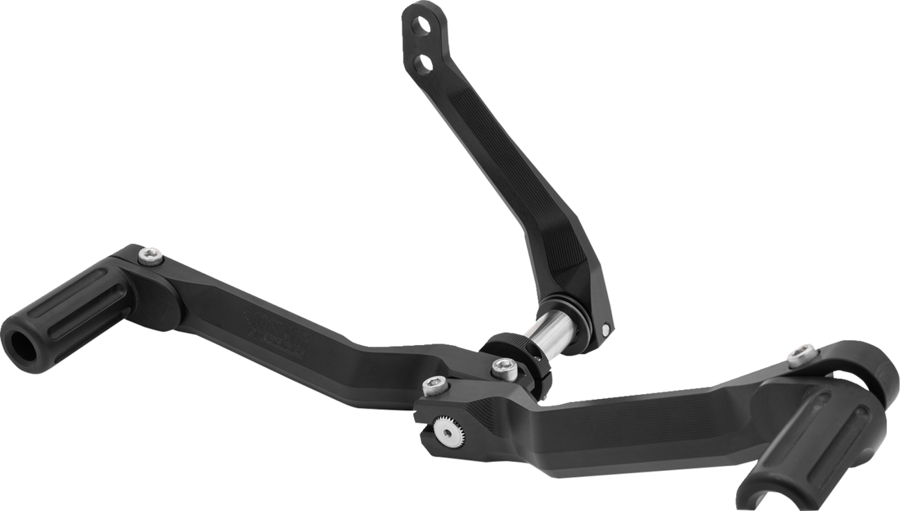 Black CNC aluminum heel and toe shifter for motorcycles by DRAG SPECIALTIES, adjustable and designed for RCT-B003 models.