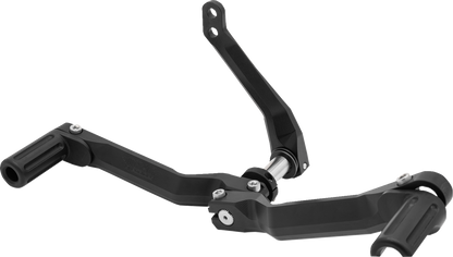 Black CNC aluminum heel and toe shifter for motorcycles by DRAG SPECIALTIES, adjustable and designed for RCT-B003 models.