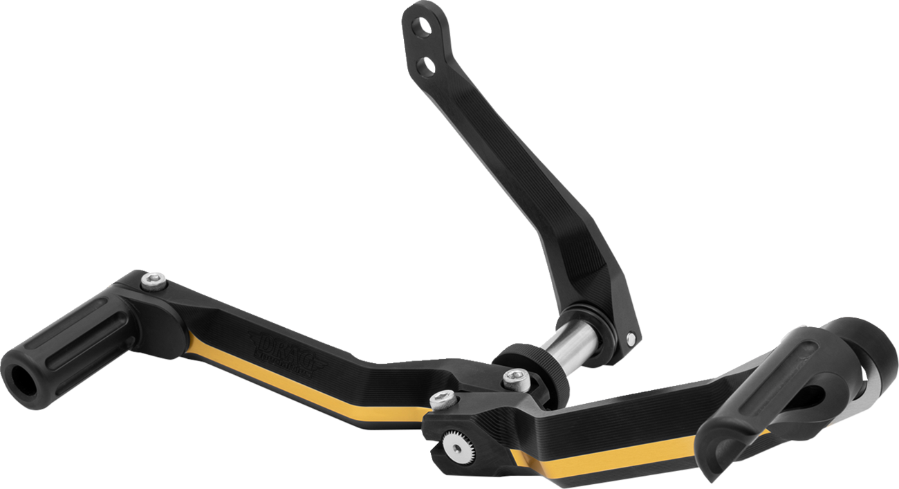 Black and gold adjustable motorcycle heel and toe shifter foot controls by DRAG SPECIALTIES for RCT models.