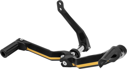 Black and gold adjustable motorcycle heel and toe shifter foot controls by DRAG SPECIALTIES for RCT models.