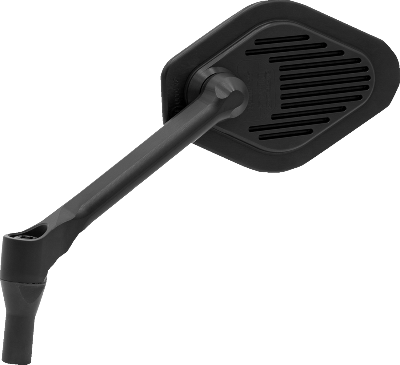 Adjustable Diamond Black Harley Davidson mirror with short stem from DRAG SPECIALTIES, showing the sleek, black finish and mounting arm.