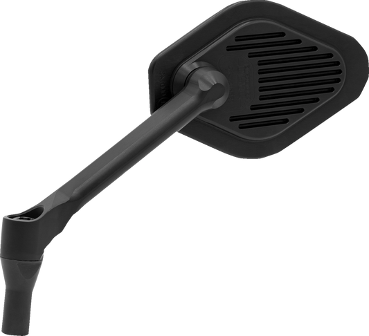 Adjustable Diamond Black Harley Davidson mirror with short stem from DRAG SPECIALTIES, showing the sleek, black finish and mounting arm.