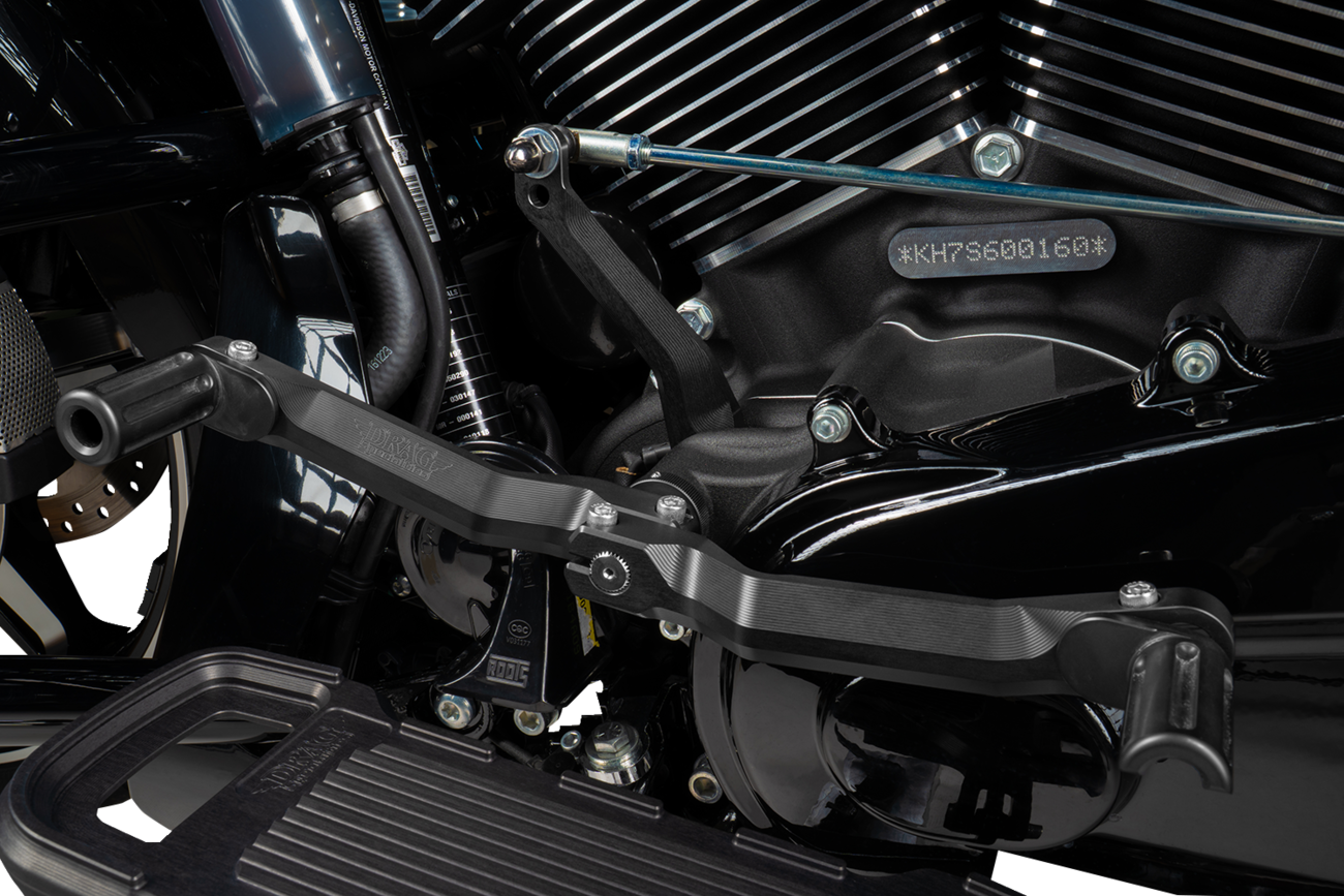 Black CNC aluminum heel and toe shifter for motorcycles from DRAG SPECIALTIES, adjustable for custom fit.