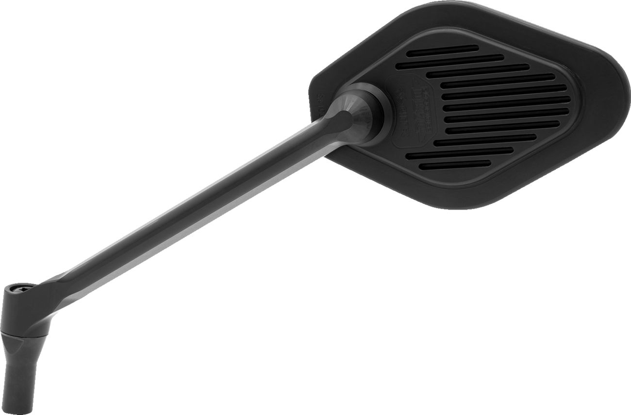 Adjustable Diamond Black Long Stem Mirror for Harley-Davidson by Drag Specialties, featuring a sleek design and durable construction.