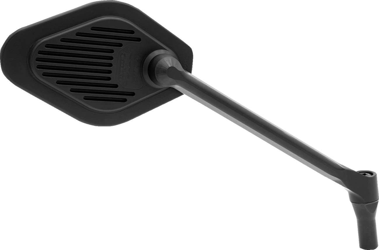 Drag Specialties M03-11-R adjustable diamond black motorcycle long stem mirror showing its sleek design and mounting hardware.