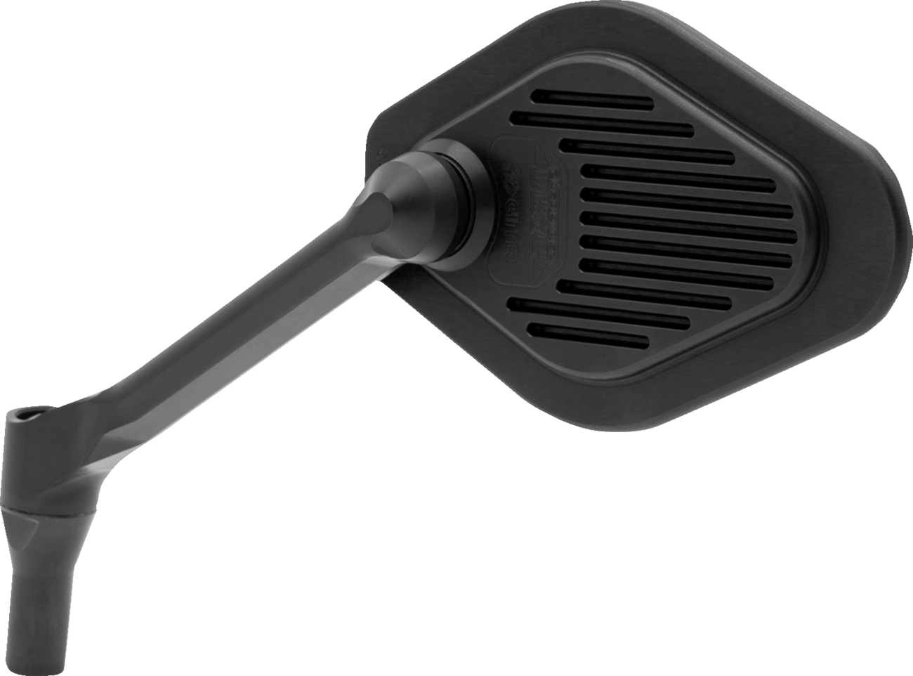 Diamond black adjustable mirror with short stem for Harley Davidson motorcycles, by Drag Specialties.