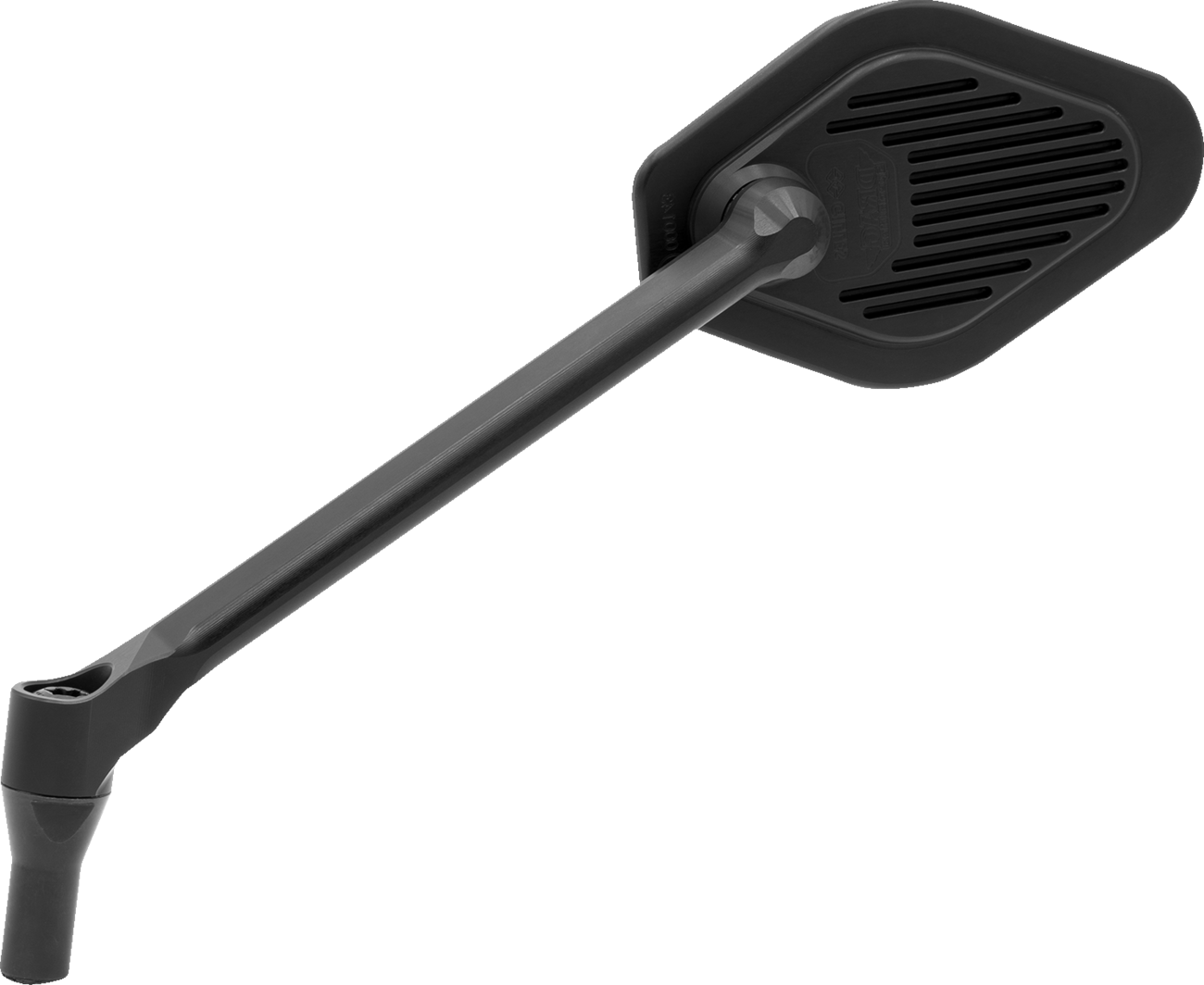 DRAG SPECIALTIES diamond black long stem mirror for Harley-Davidson motorcycles, adjustable with a sleek, modern design.