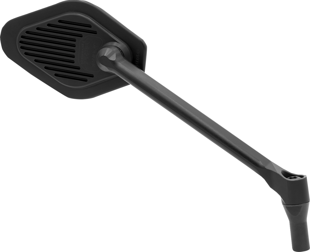 Drag Specialties M03-11-R adjustable diamond black long stem motorcycle mirror showing reflective surface and sleek design