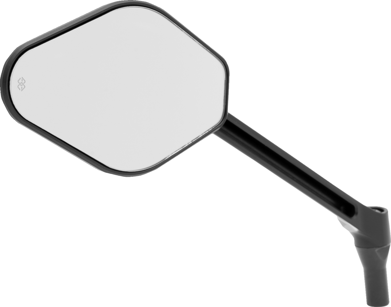 Adjustable Diamond Black Long Stem Mirror for Harley-Davidson by Drag Specialties, featuring a sleek diamond black finish.