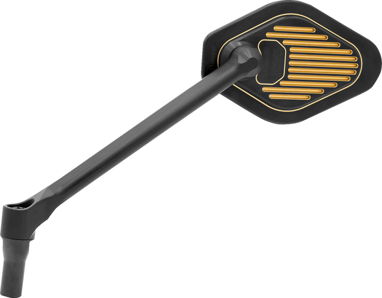 DRAG SPECIALTIES M03-12L adjustable diamond motorcycle mirror with long stem in black and gold finish, showing reflective surface.