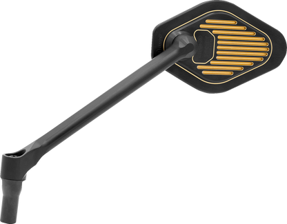 DRAG SPECIALTIES M03-12L adjustable diamond motorcycle mirror with long stem in black and gold finish, showing reflective surface.