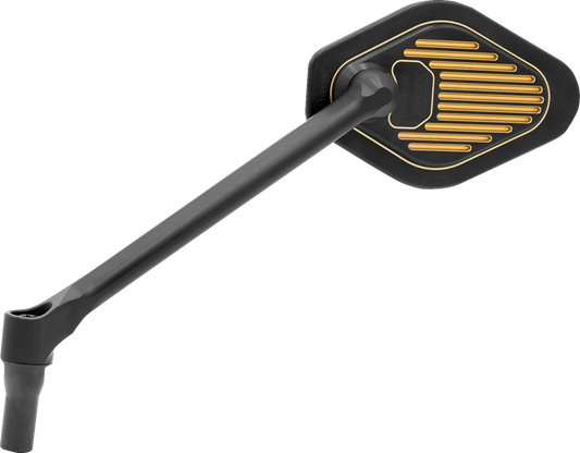 DRAG SPECIALTIES M03-12L adjustable diamond motorcycle mirror with long stem in black and gold finish, showing reflective surface.