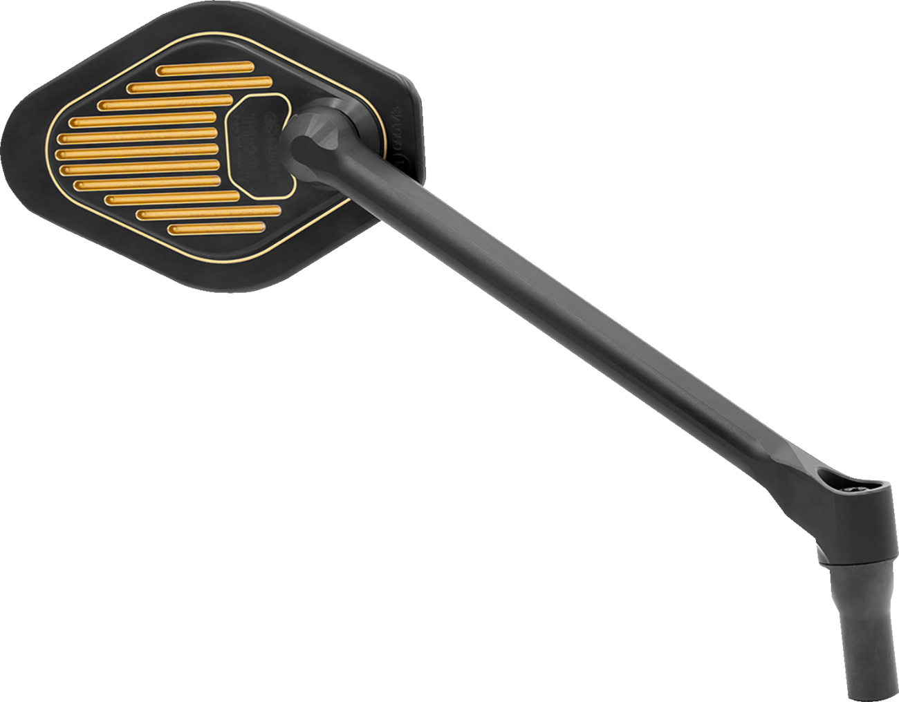 Right side DRAG SPECIALTIES M03-12R adjustable diamond mirror with long stem in black and gold finish, showing detailed design