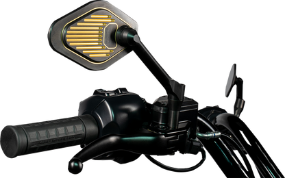 Black and gold DRAG SPECIALTIES M03-06R adjustable diamond mirror with short stem for Harley-Davidson motorcycles