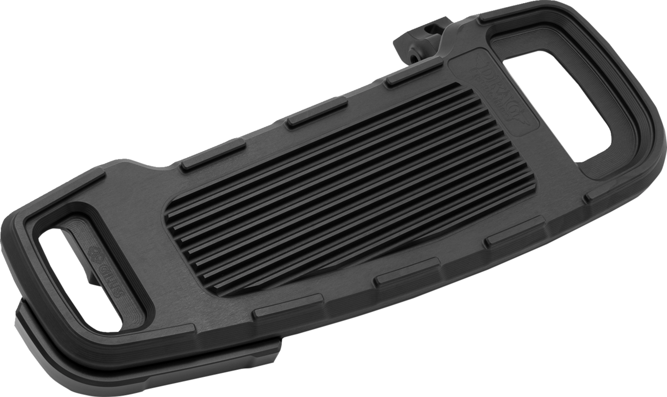 Black adjustable width floorboards for motorcycle from DRAG SPECIALTIES, featuring a durable, sleek design.