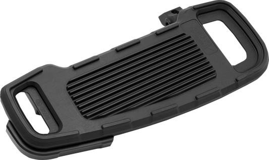 Black adjustable width floorboards for motorcycle from DRAG SPECIALTIES, featuring a durable, sleek design.