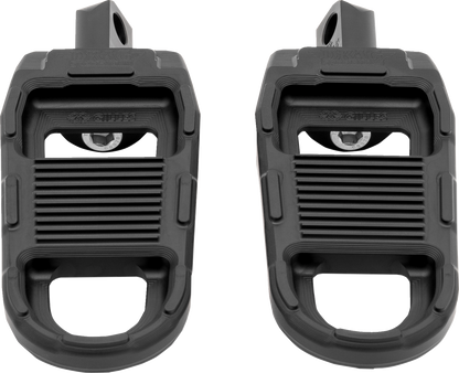 Black DRAG SPECIALTIES adjustable motorcycle foot pegs RGK2-B001 with mounting hardware for enhanced rider comfort.